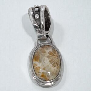 Vintage Shreve Saville Fossilized Coral Oval Pendant Sterling Silver